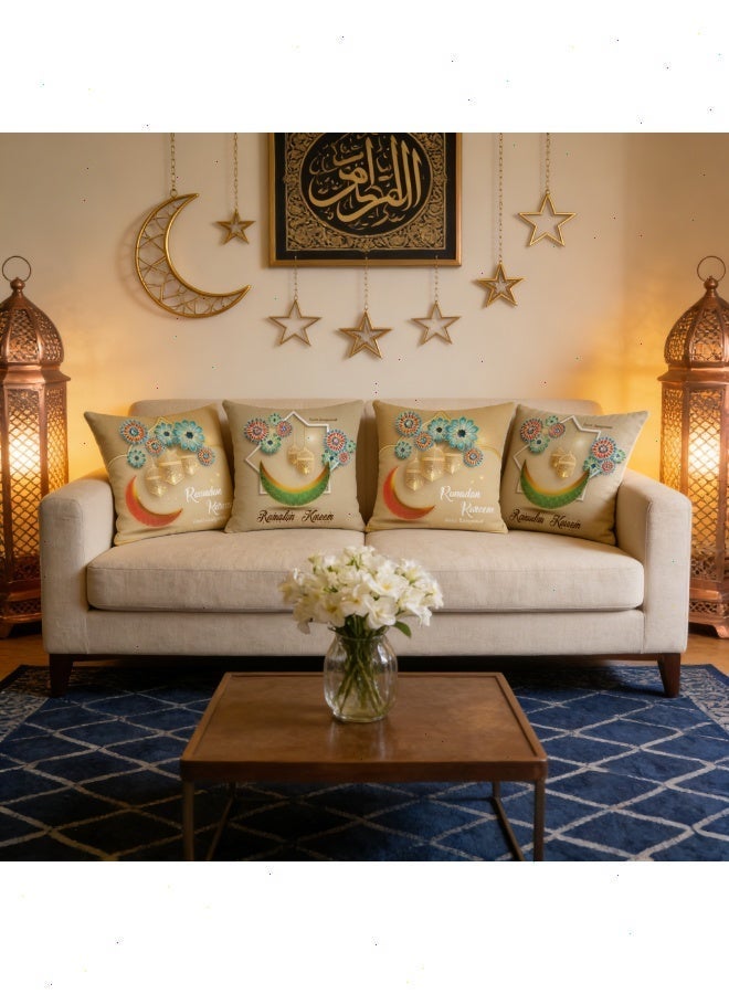 Yoawllty Ramadan Pillow Covers, 4 PCS Ramadan Decorations Pillow Cases, Ramadan Islamic Printed Cushion Cover for Home Living Room, Sofa Decoration Pillowcase(45cm * 45cm) - Image 5